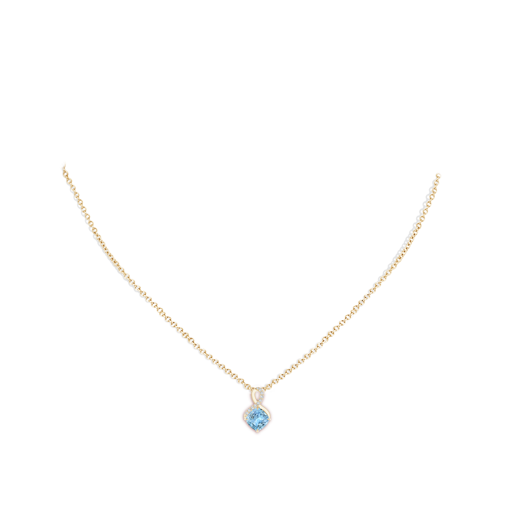 6mm AAAA Claw-Set Aquamarine Infinity Pendant with Diamonds in Yellow Gold Body-Neck