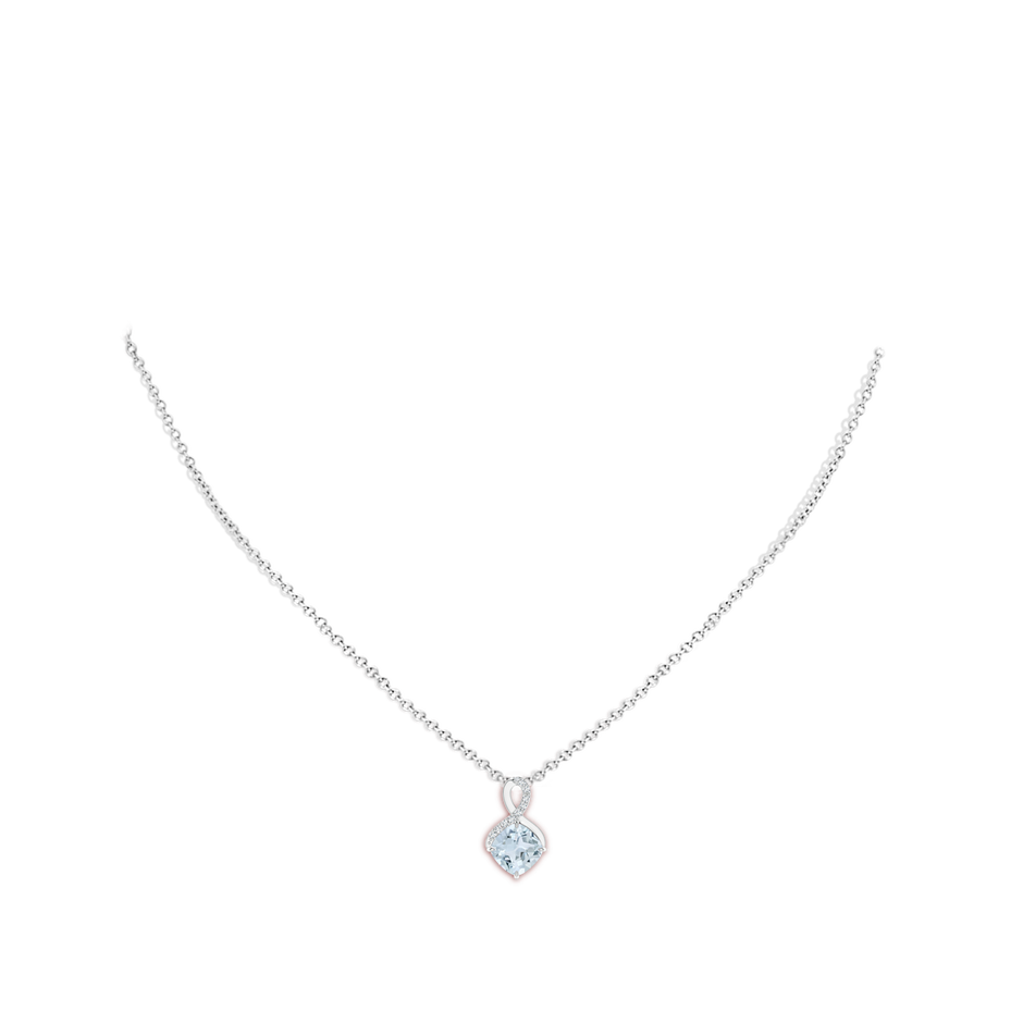 7mm A Claw-Set Aquamarine Infinity Pendant with Diamonds in P950 Platinum body-neck