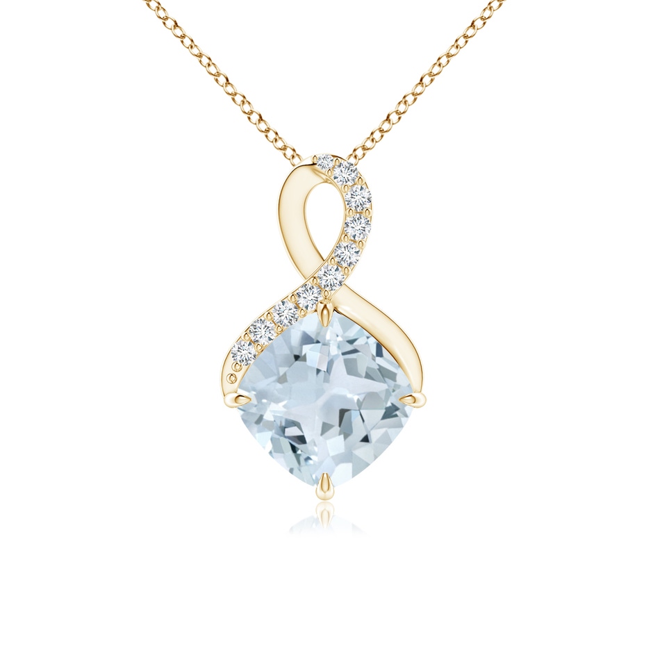 7mm A Claw-Set Aquamarine Infinity Pendant with Diamonds in Yellow Gold 