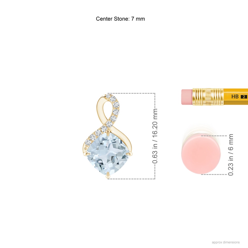 7mm A Claw-Set Aquamarine Infinity Pendant with Diamonds in Yellow Gold ruler