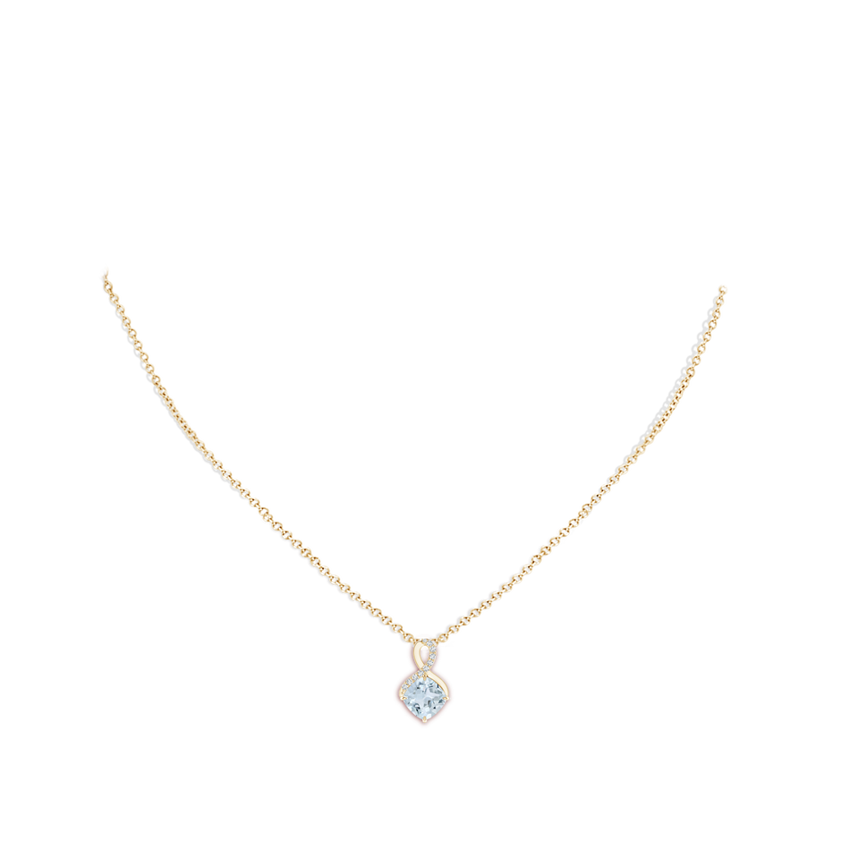 7mm A Claw-Set Aquamarine Infinity Pendant with Diamonds in Yellow Gold body-neck