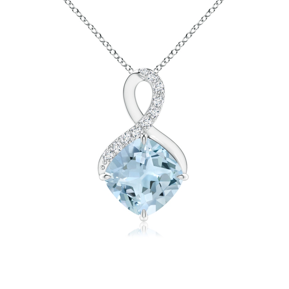 7mm AA Claw-Set Aquamarine Infinity Pendant with Diamonds in 9K White Gold 