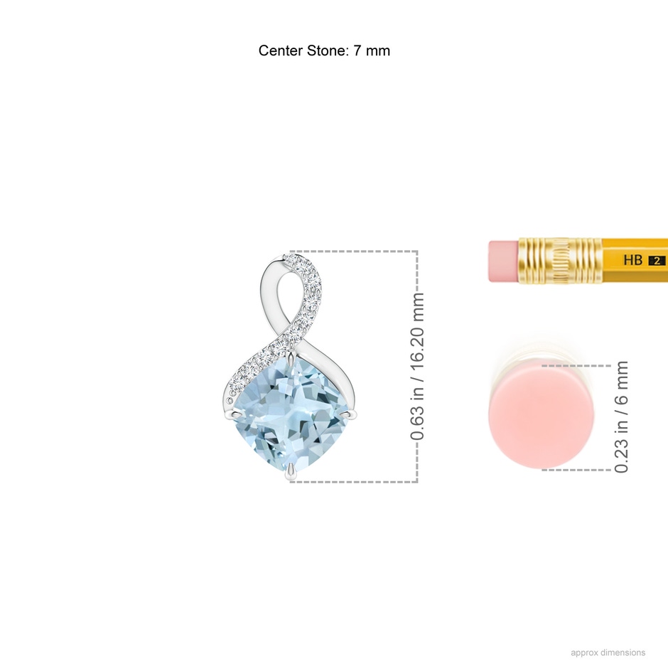 7mm AA Claw-Set Aquamarine Infinity Pendant with Diamonds in 9K White Gold ruler