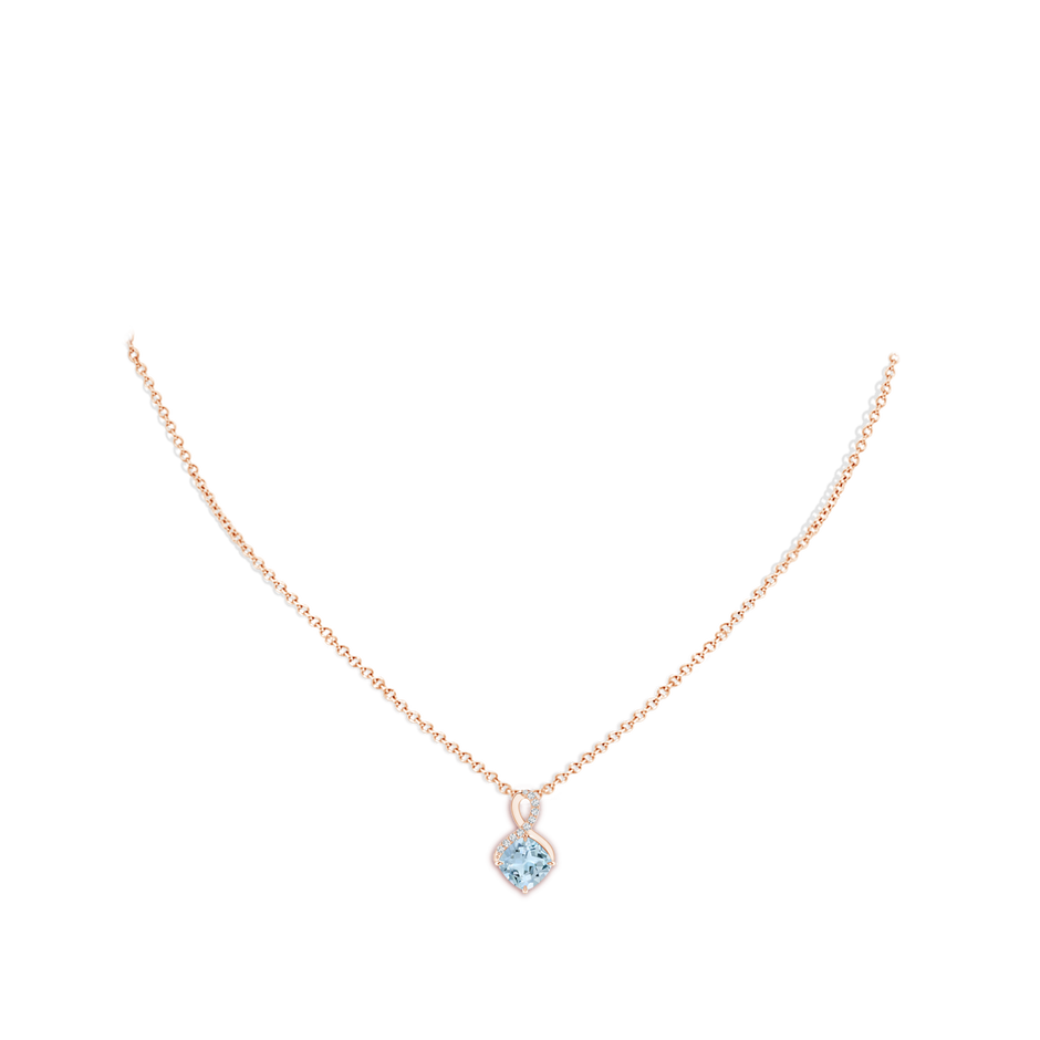 7mm AA Claw-Set Aquamarine Infinity Pendant with Diamonds in Rose Gold body-neck