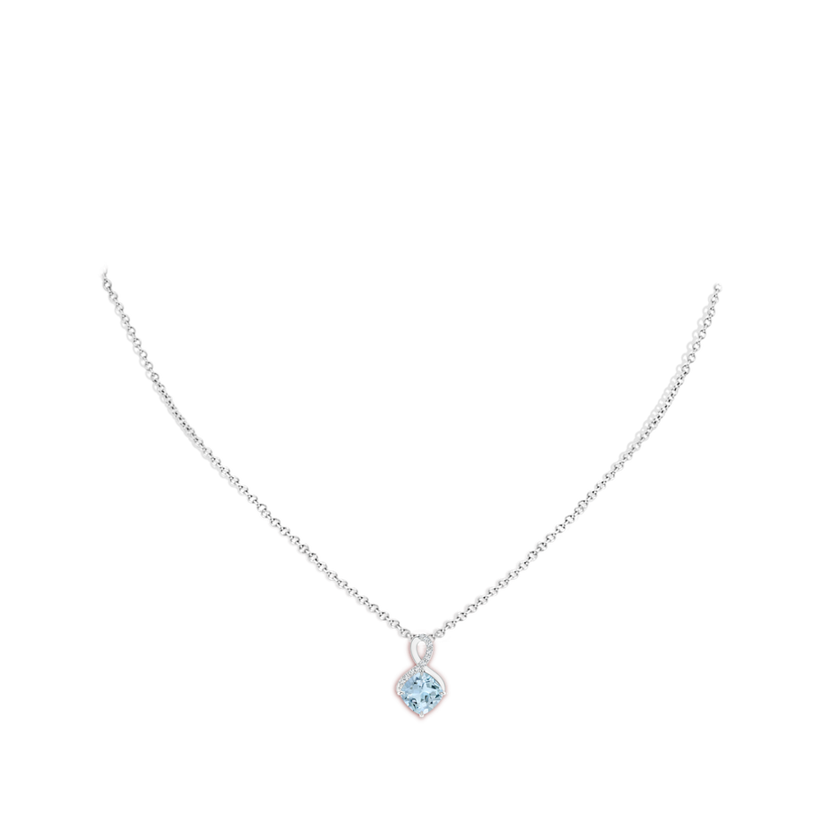 7mm AA Claw-Set Aquamarine Infinity Pendant with Diamonds in White Gold body-neck