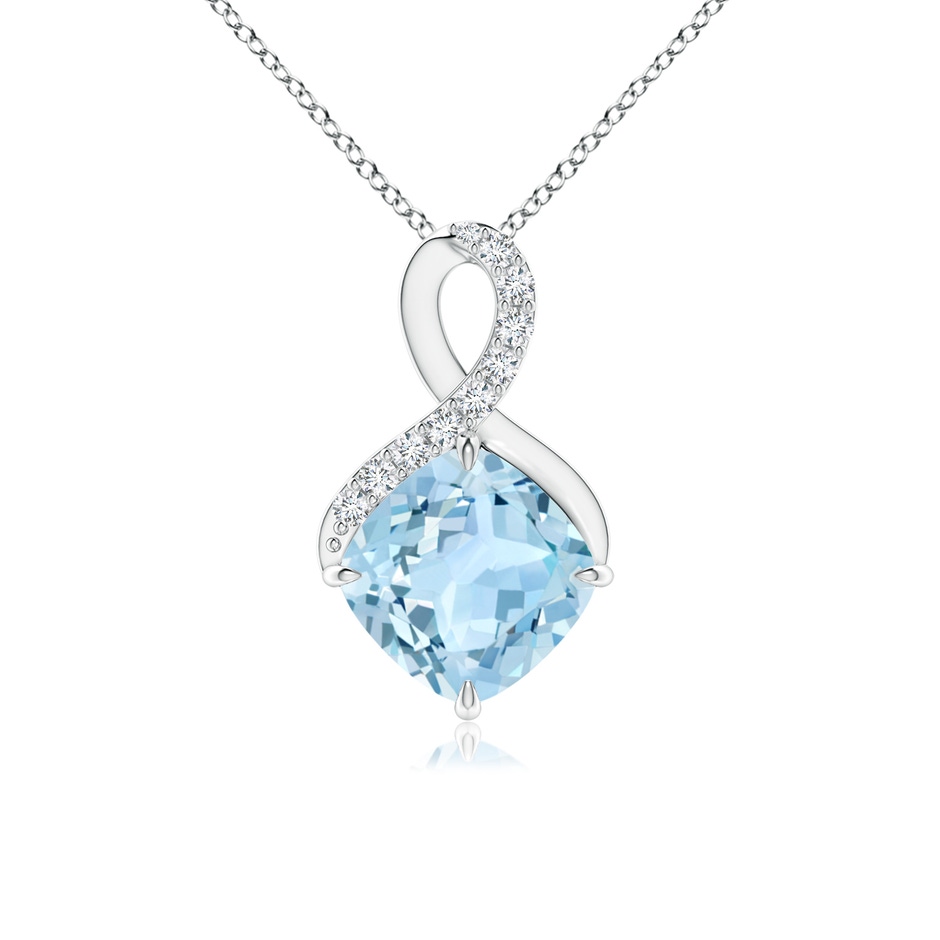 7mm AAA Claw-Set Aquamarine Infinity Pendant with Diamonds in P950 Platinum 