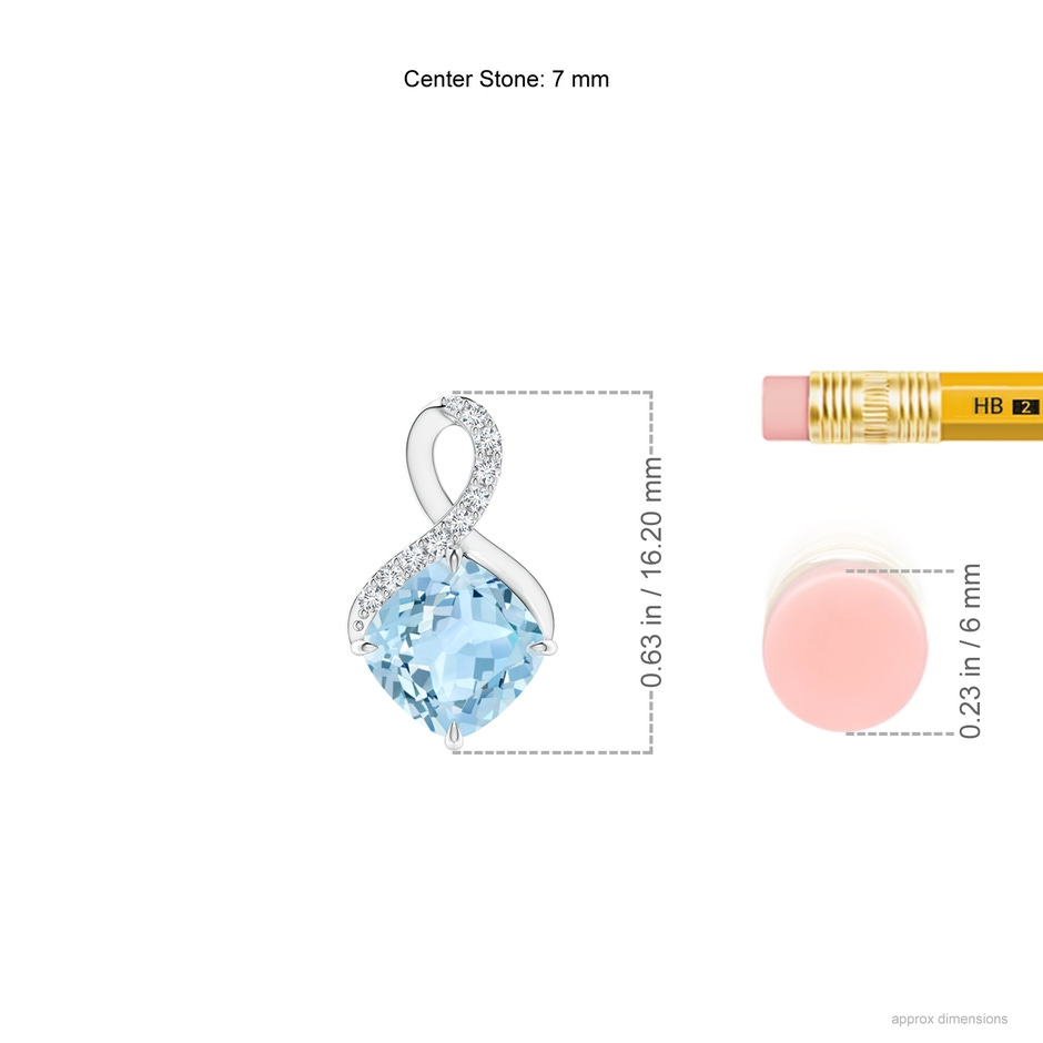 7mm AAA Claw-Set Aquamarine Infinity Pendant with Diamonds in P950 Platinum ruler