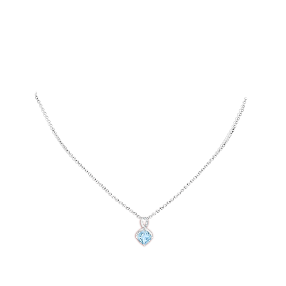 7mm AAA Claw-Set Aquamarine Infinity Pendant with Diamonds in P950 Platinum body-neck
