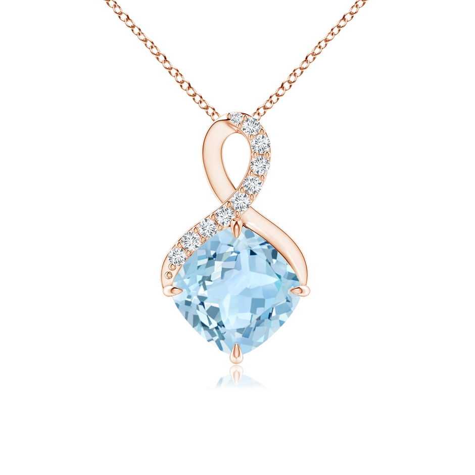 7mm AAA Claw-Set Aquamarine Infinity Pendant with Diamonds in Rose Gold 