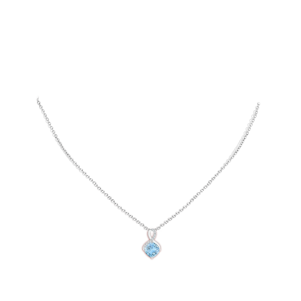 7mm AAAA Claw-Set Aquamarine Infinity Pendant with Diamonds in P950 Platinum Body-Neck