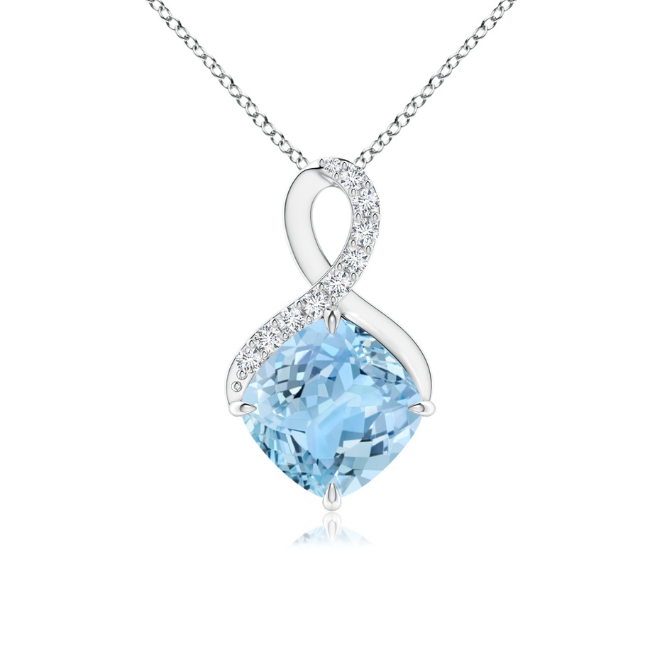 7mm AAAA Claw-Set Aquamarine Infinity Pendant with Diamonds in White Gold 