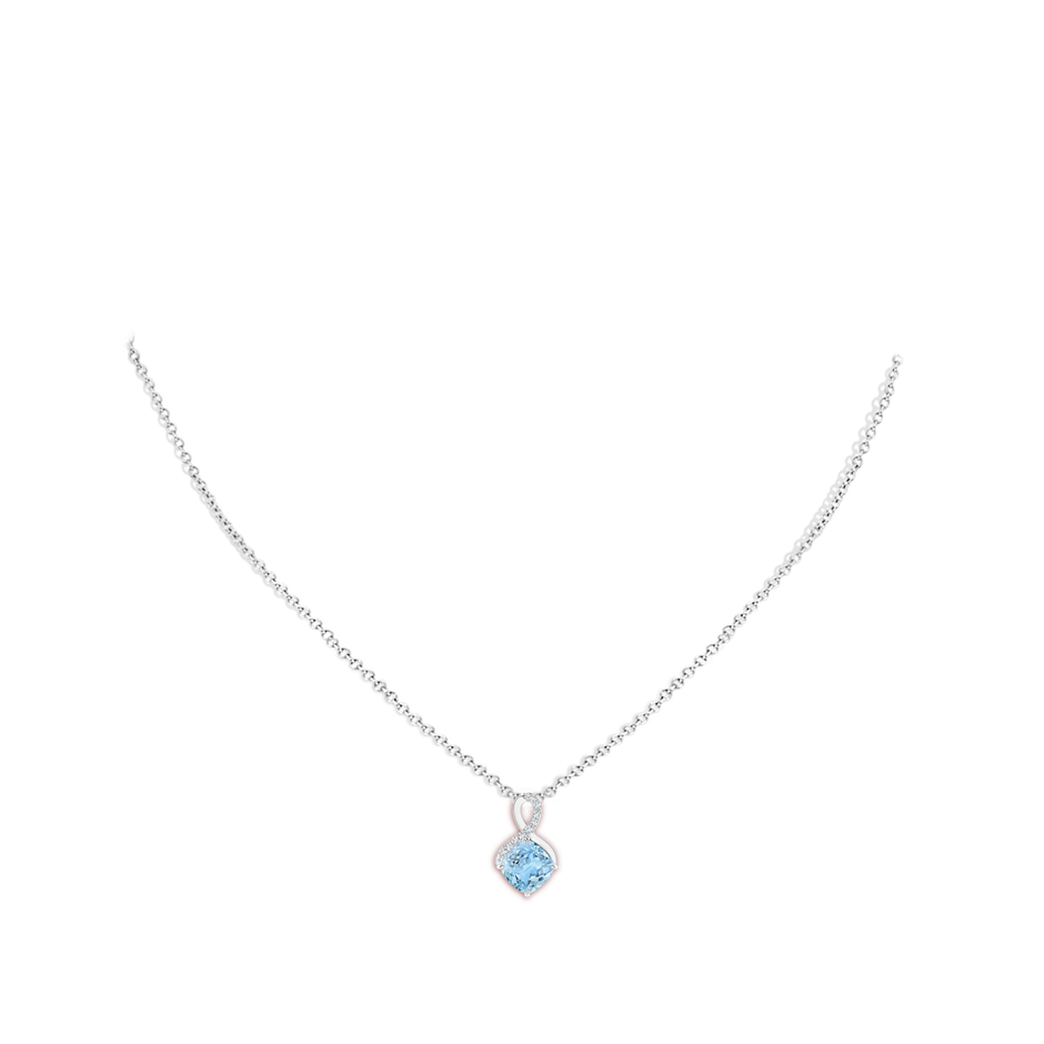 7mm AAAA Claw-Set Aquamarine Infinity Pendant with Diamonds in White Gold body-neck