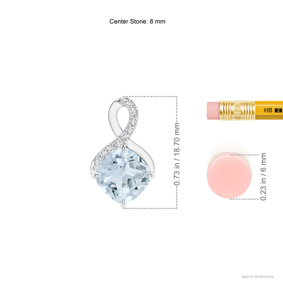 8mm A Claw-Set Aquamarine Infinity Pendant with Diamonds in S999 Silver ruler