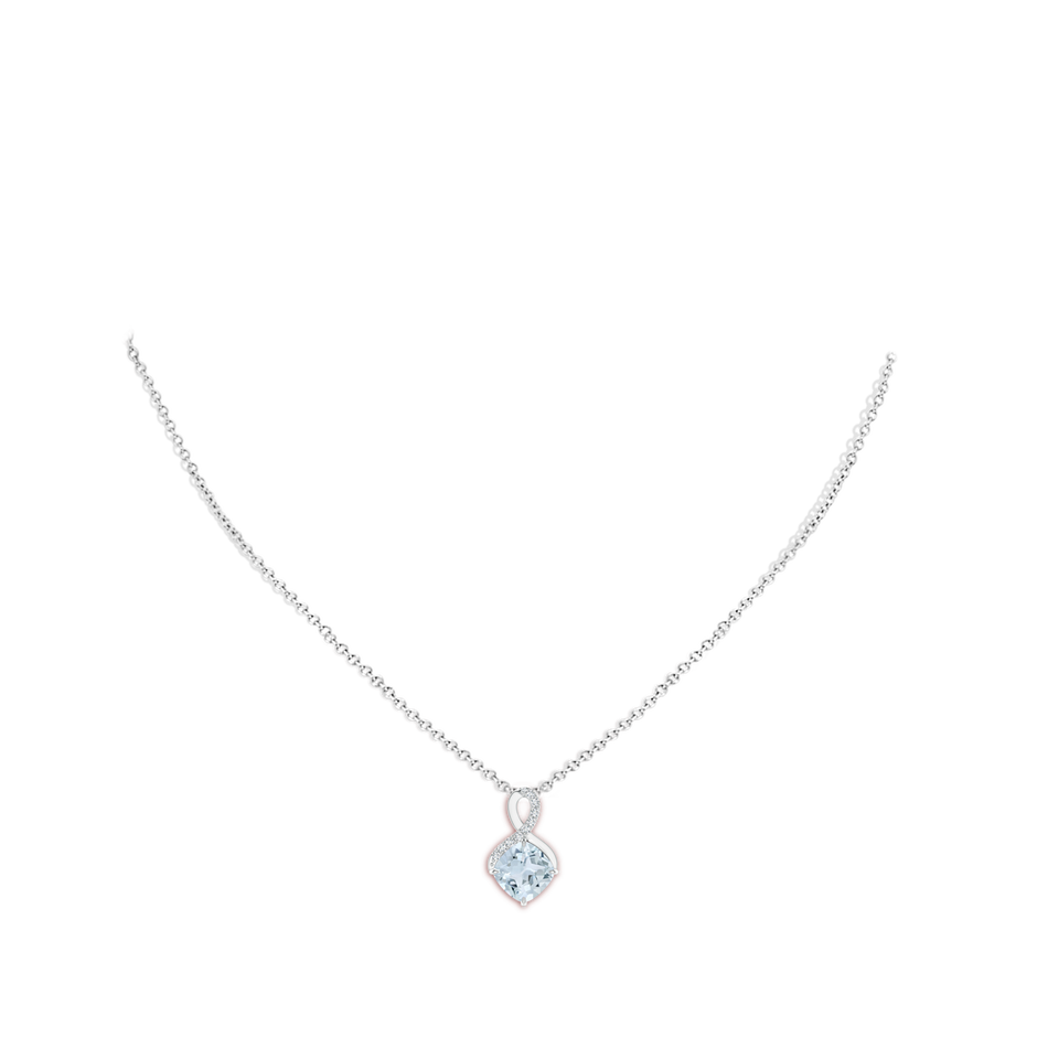 8mm A Claw-Set Aquamarine Infinity Pendant with Diamonds in S999 Silver body-neck
