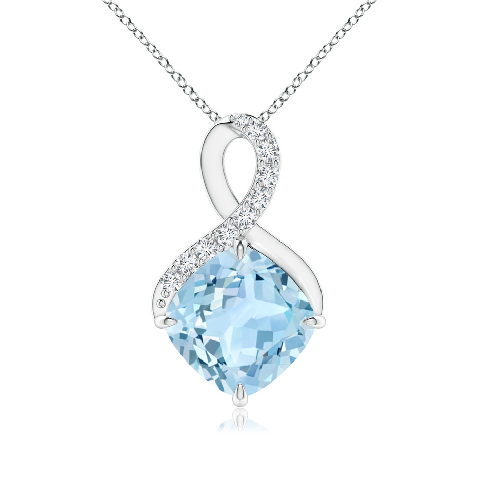 8mm AAA Claw-Set Aquamarine Infinity Pendant with Diamonds in White Gold 