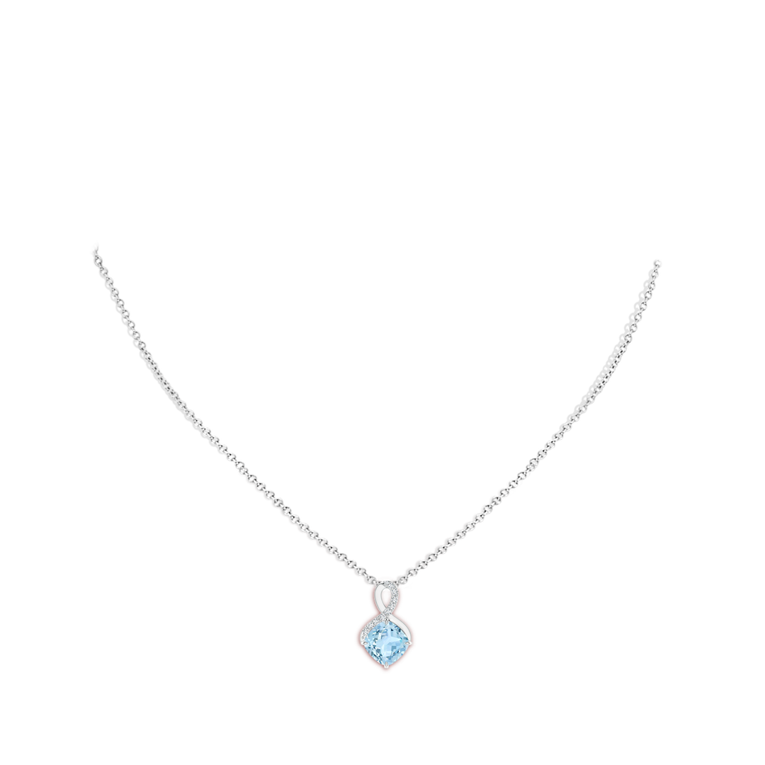 8mm AAA Claw-Set Aquamarine Infinity Pendant with Diamonds in White Gold - body_neck