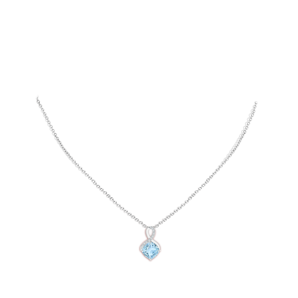 8mm AAA Claw-Set Aquamarine Infinity Pendant with Diamonds in White Gold Body-Neck