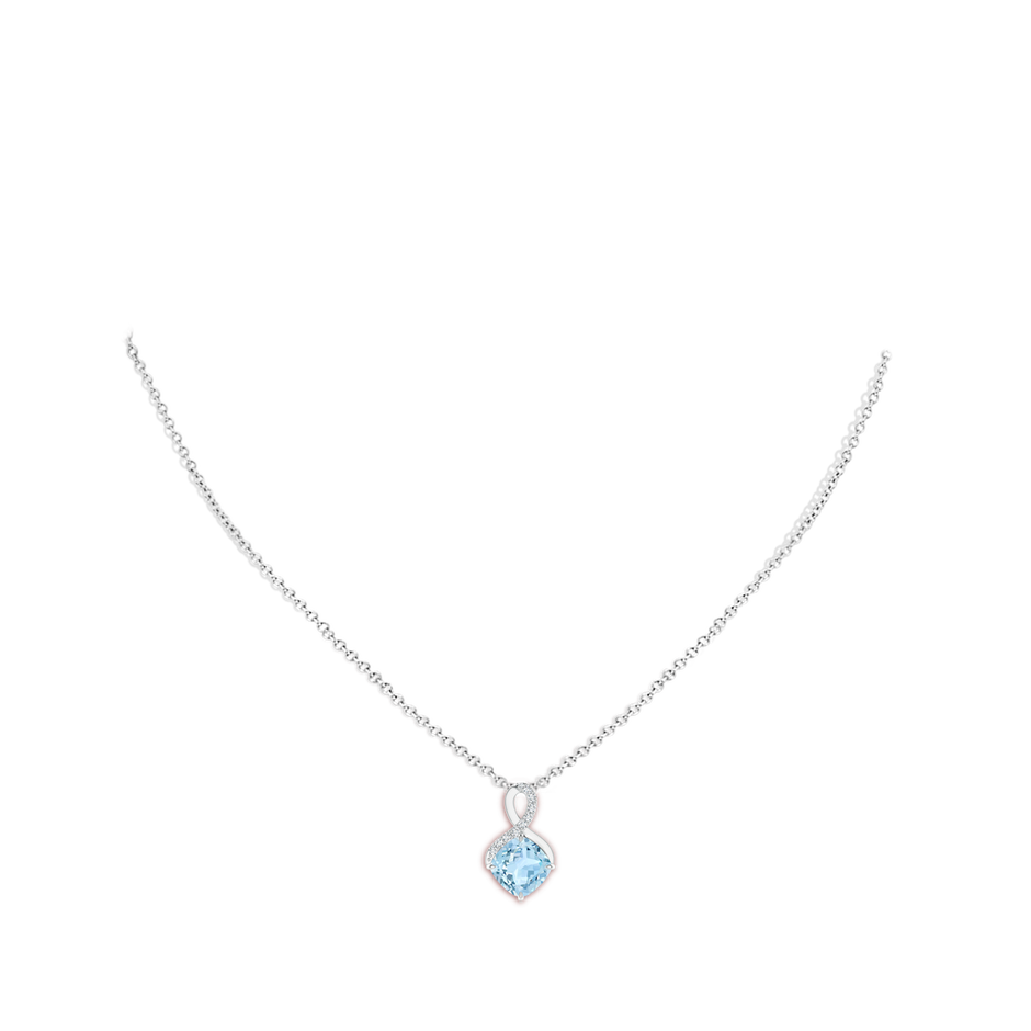 8mm AAA Claw-Set Aquamarine Infinity Pendant with Diamonds in White Gold body-neck