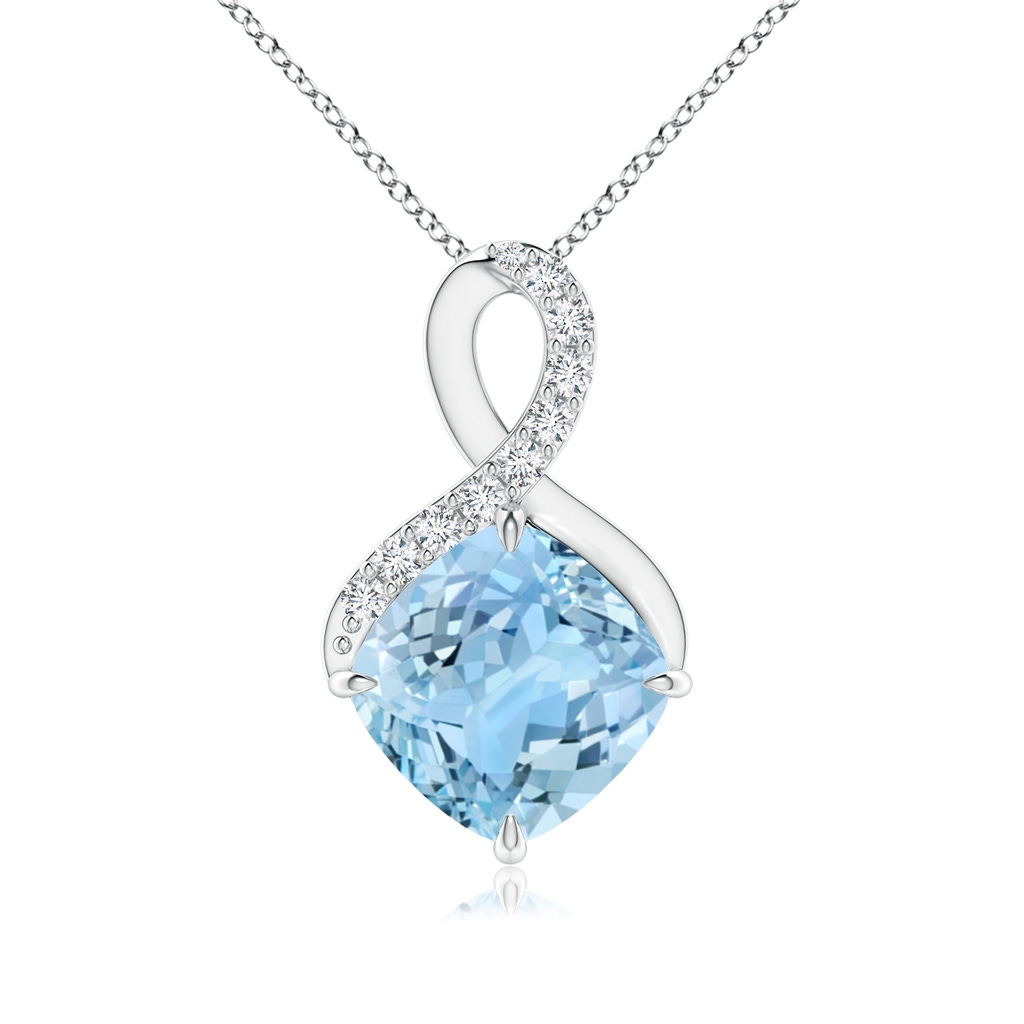 8mm AAAA Claw-Set Aquamarine Infinity Pendant with Diamonds in White Gold