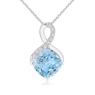 8mm AAAA Claw-Set Aquamarine Infinity Pendant with Diamonds in White Gold