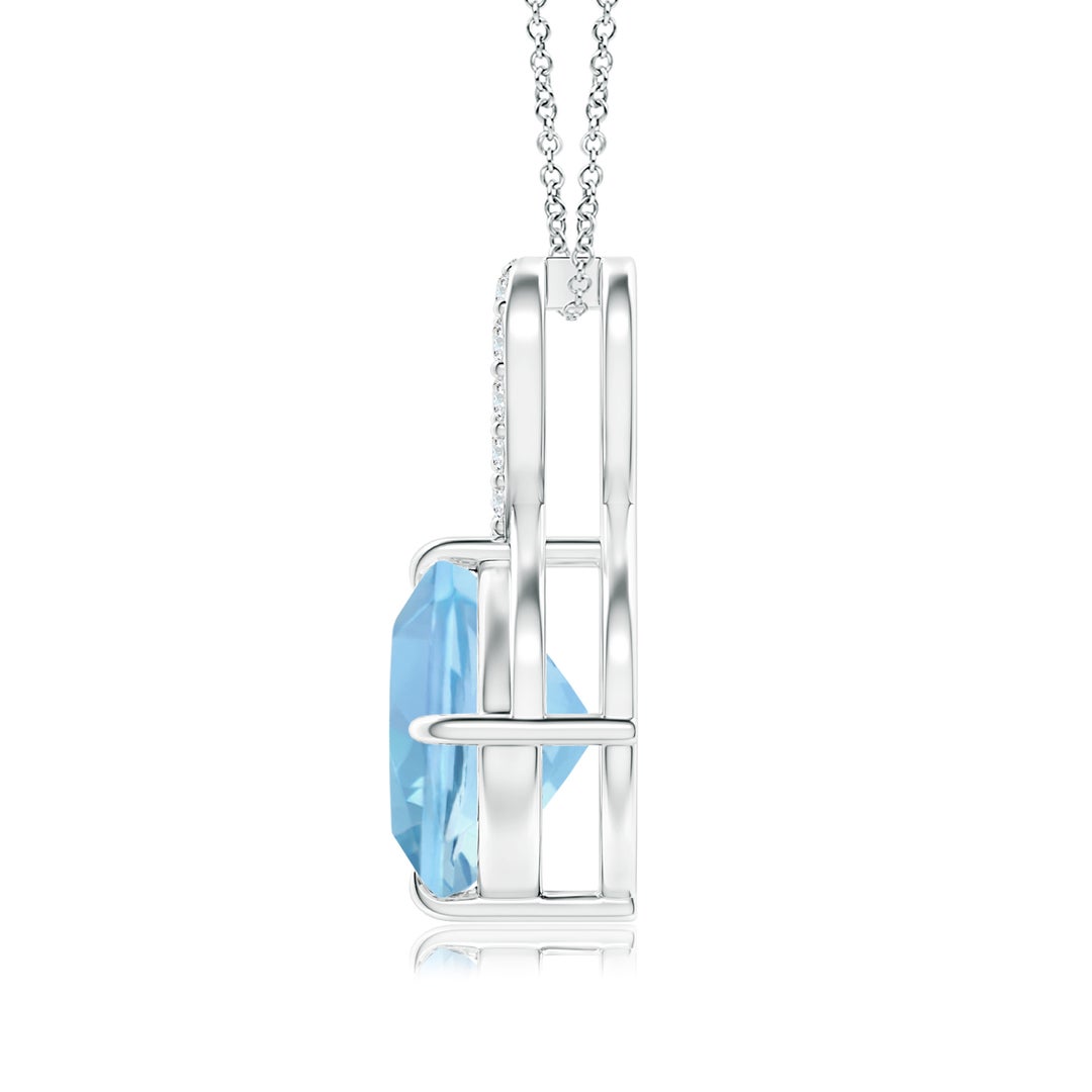 8mm AAAA Claw-Set Aquamarine Infinity Pendant with Diamonds in White Gold - side 2