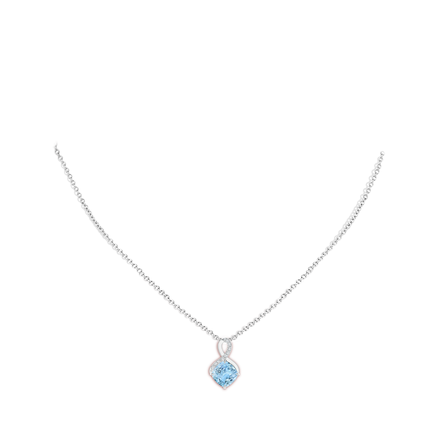 8mm AAAA Claw-Set Aquamarine Infinity Pendant with Diamonds in White Gold - body_neck