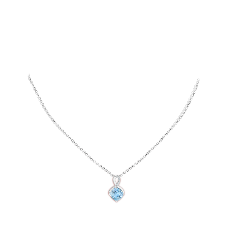 8mm AAAA Claw-Set Aquamarine Infinity Pendant with Diamonds in White Gold body-neck