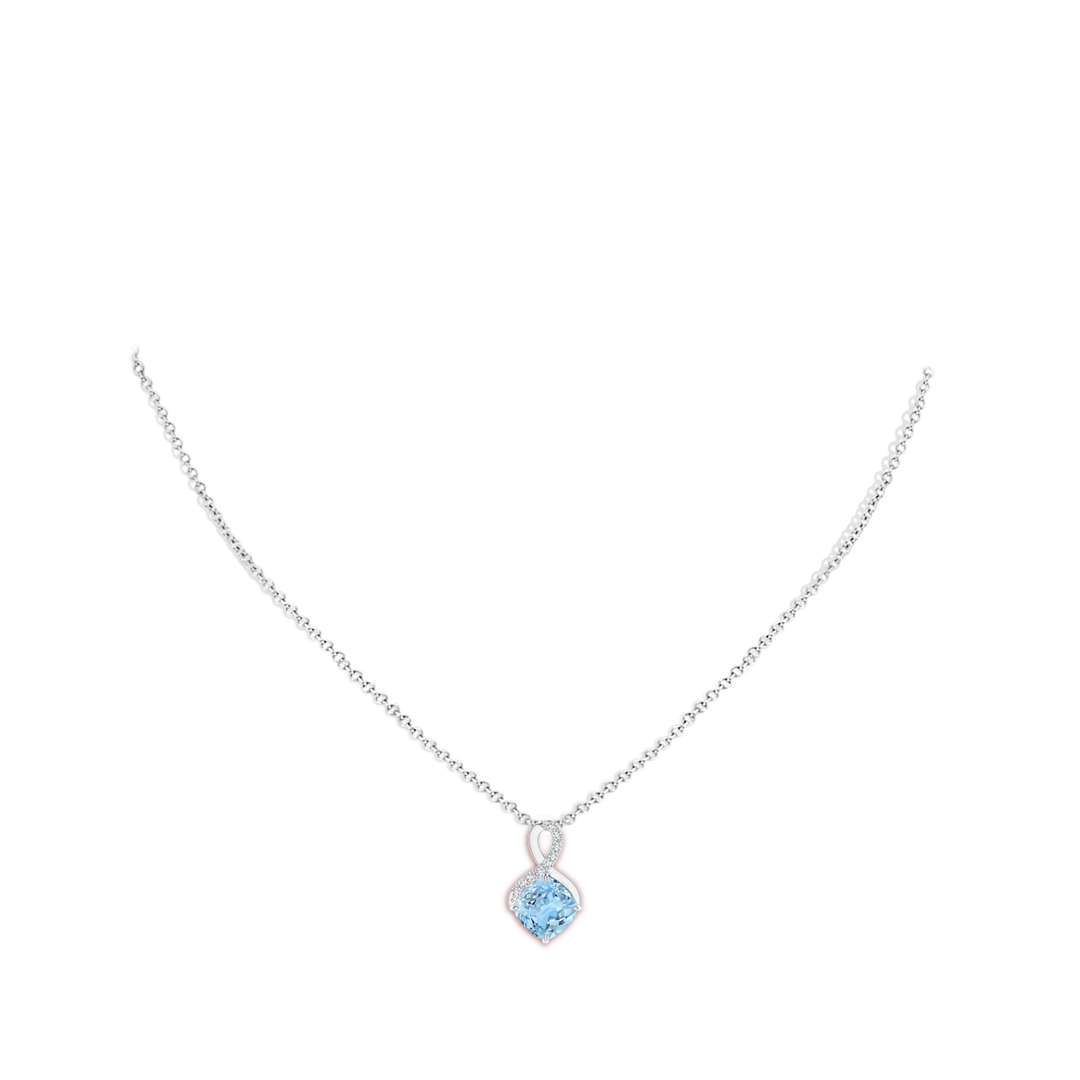 8mm AAAA Claw-Set Aquamarine Infinity Pendant with Diamonds in White Gold - body_neck