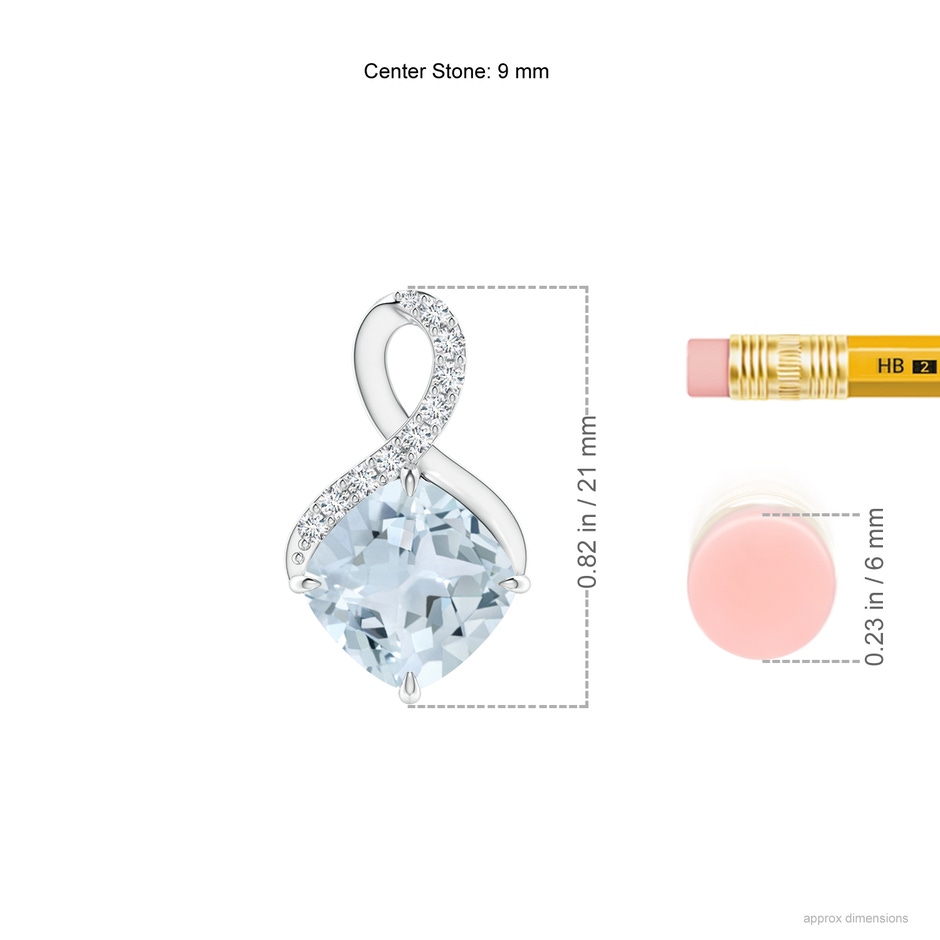 9mm A Claw-Set Aquamarine Infinity Pendant with Diamonds in S999 Silver ruler