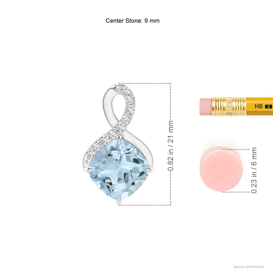 9mm AA Claw-Set Aquamarine Infinity Pendant with Diamonds in S999 Silver ruler