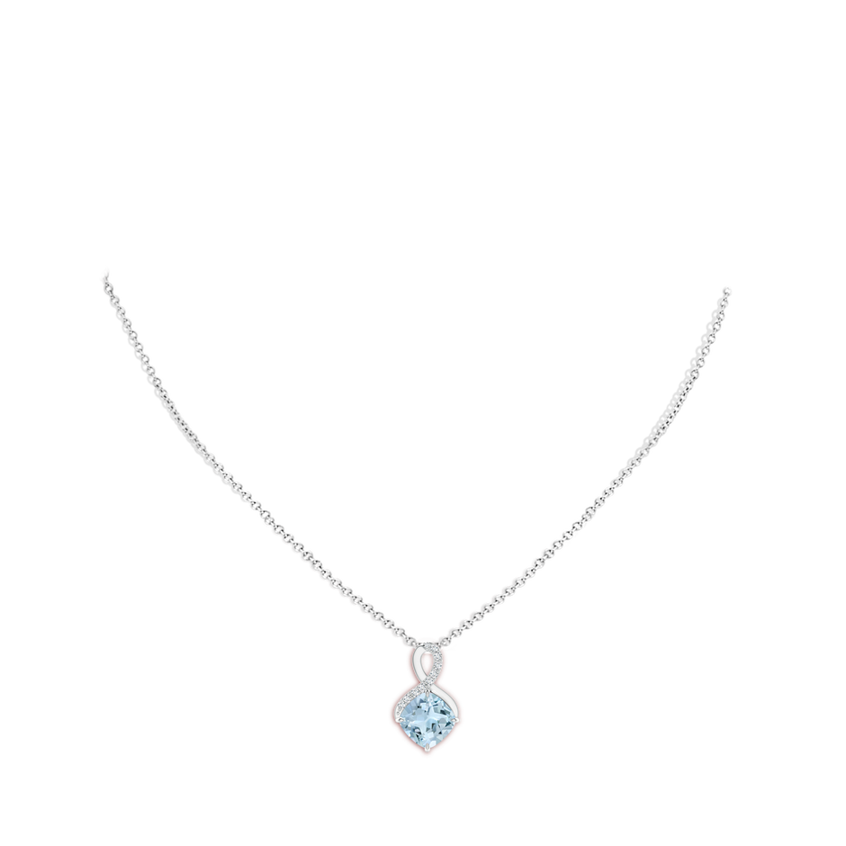 9mm AA Claw-Set Aquamarine Infinity Pendant with Diamonds in S999 Silver body-neck