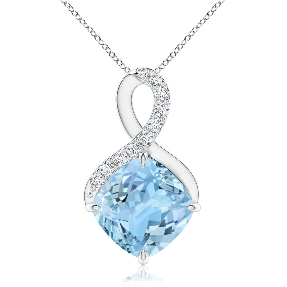 9mm AAAA Claw-Set Aquamarine Infinity Pendant with Diamonds in P950 Platinum 
