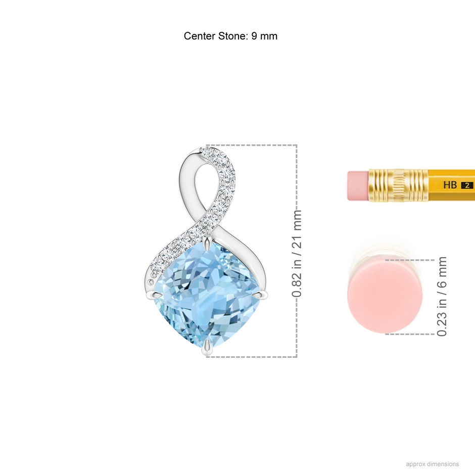 9mm AAAA Claw-Set Aquamarine Infinity Pendant with Diamonds in P950 Platinum ruler