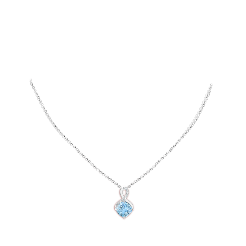 9mm AAAA Claw-Set Aquamarine Infinity Pendant with Diamonds in P950 Platinum body-neck