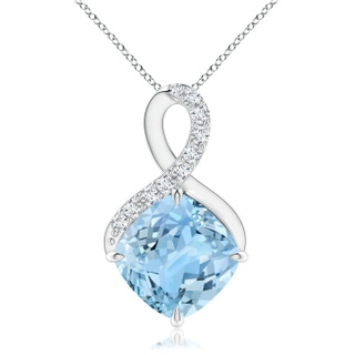 9mm AAAA Claw-Set Aquamarine Infinity Pendant with Diamonds in White Gold