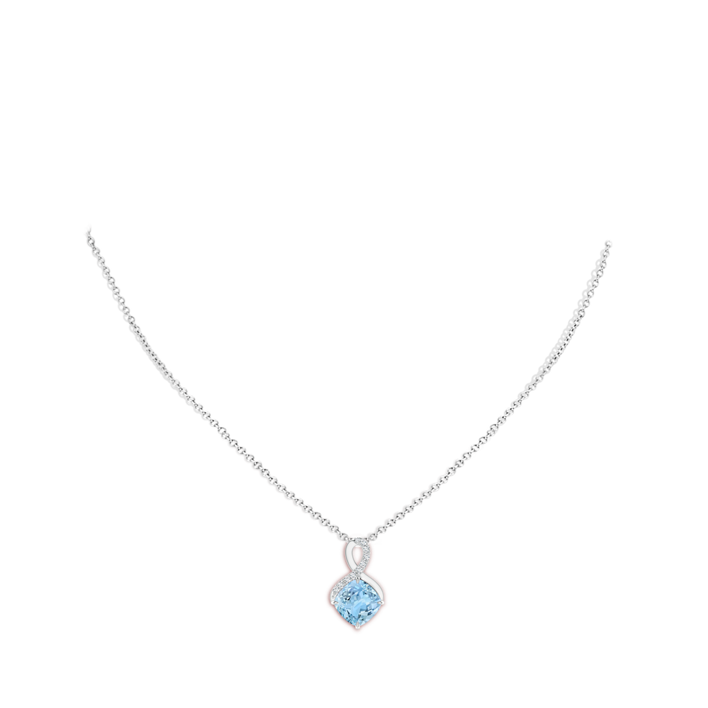 9mm AAAA Claw-Set Aquamarine Infinity Pendant with Diamonds in White Gold Body-Neck