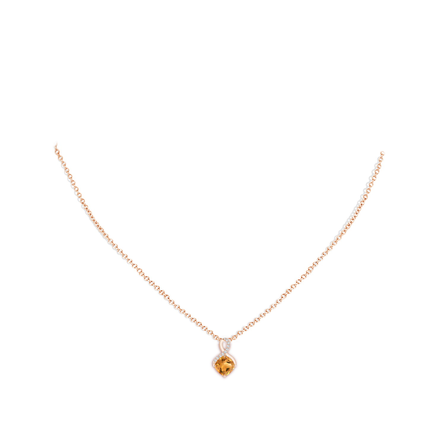 6mm A Claw-Set Citrine Infinity Pendant with Diamonds in Rose Gold - body_neck