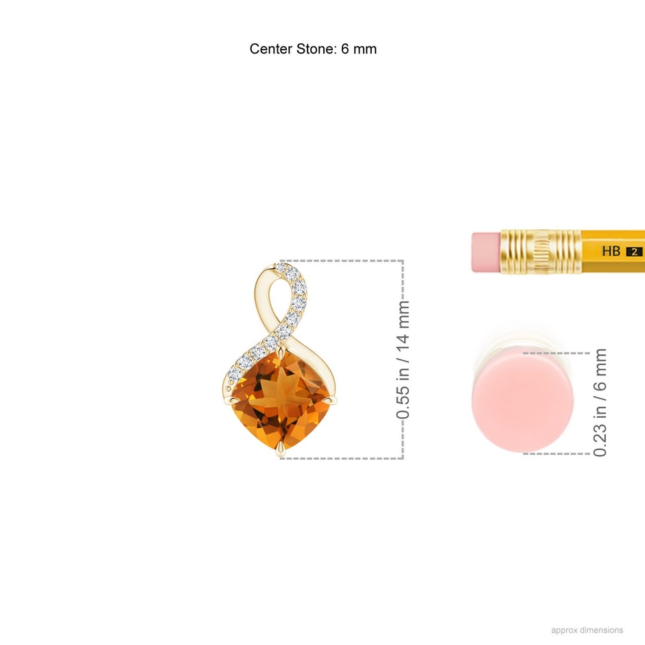6mm AAA Claw-Set Citrine Infinity Pendant with Diamonds in 18K Yellow Gold ruler