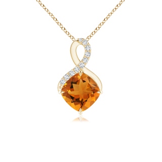 6mm AAA Claw-Set Citrine Infinity Pendant with Diamonds in Yellow Gold