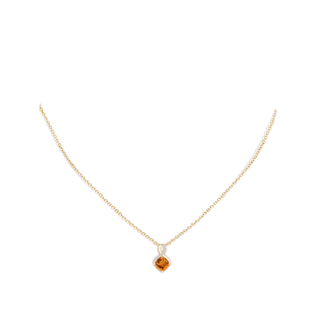 6mm AAA Claw-Set Citrine Infinity Pendant with Diamonds in Yellow Gold Body-Neck