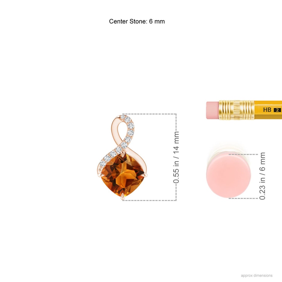 6mm AAAA Claw-Set Citrine Infinity Pendant with Diamonds in 18K Rose Gold ruler
