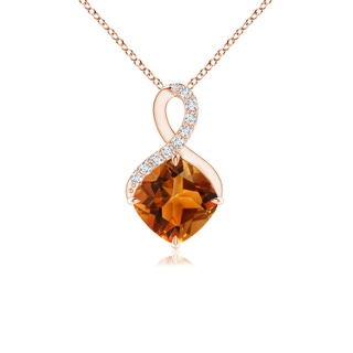6mm AAAA Claw-Set Citrine Infinity Pendant with Diamonds in Rose Gold