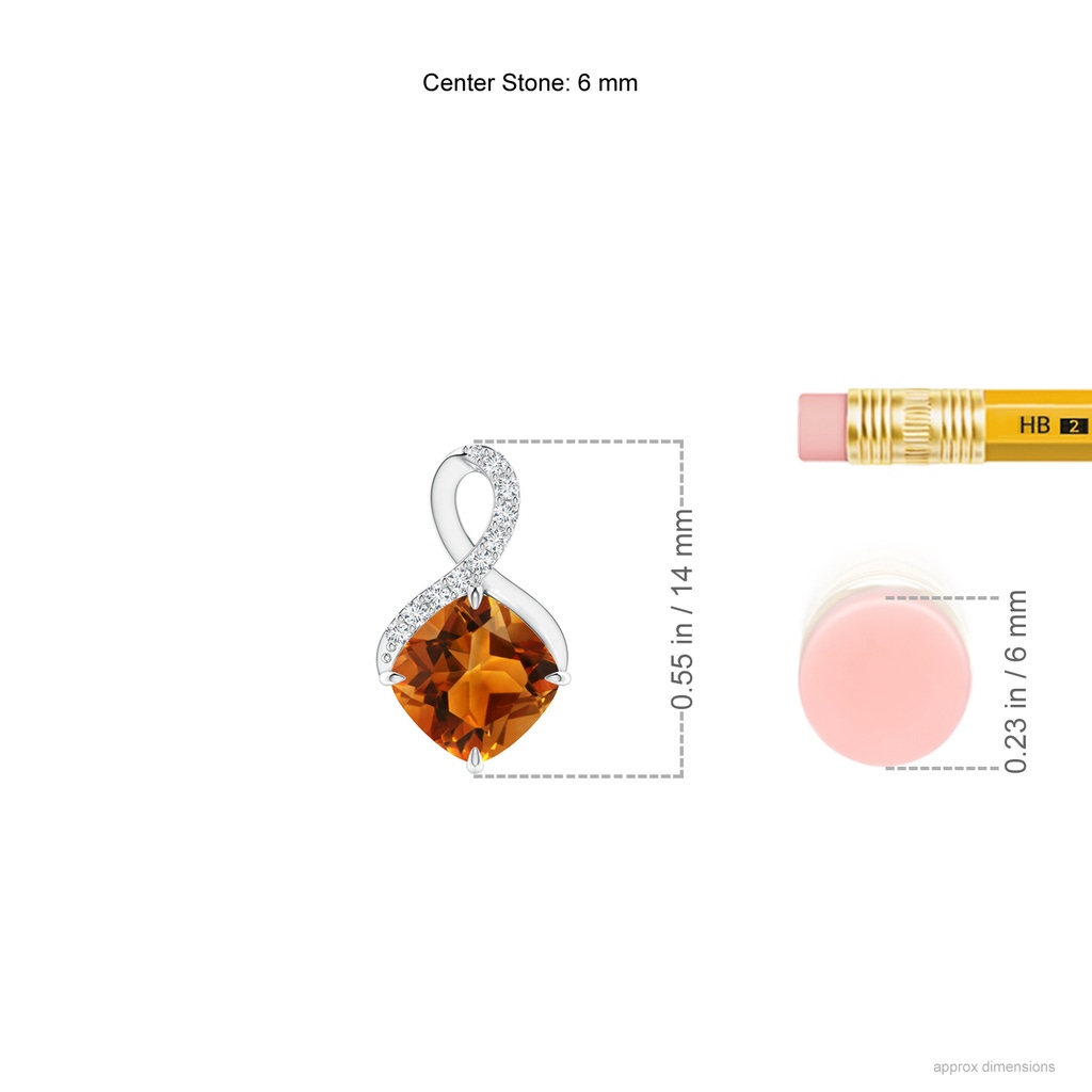 6mm AAAA Claw-Set Citrine Infinity Pendant with Diamonds in White Gold Ruler