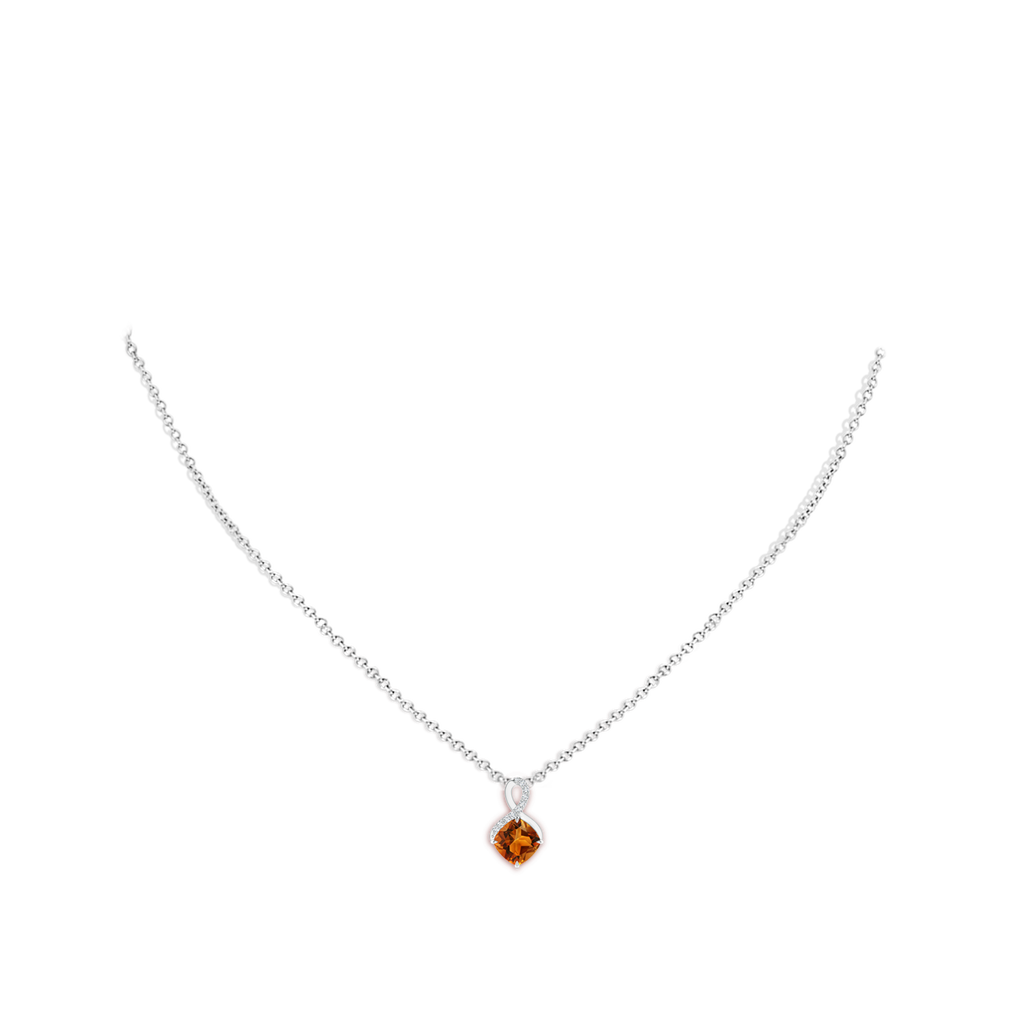 6mm AAAA Claw-Set Citrine Infinity Pendant with Diamonds in White Gold Body-Neck