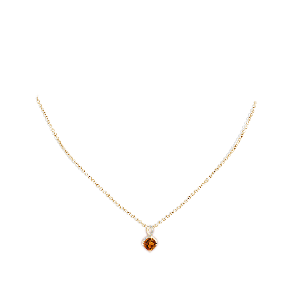 6mm AAAA Claw-Set Citrine Infinity Pendant with Diamonds in Yellow Gold Body-Neck