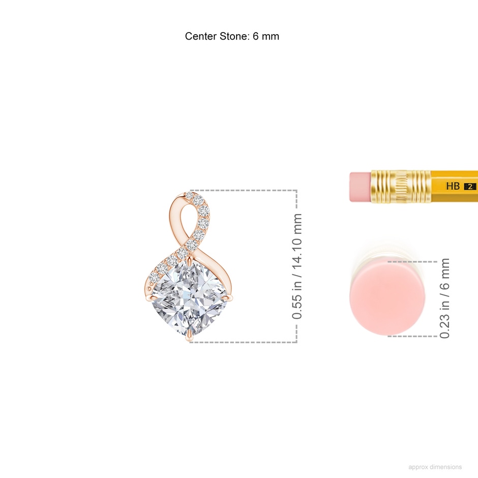 6mm HSI2 Claw-Set Diamond Infinity Pendant with Diamond Accents in 9K Rose Gold ruler