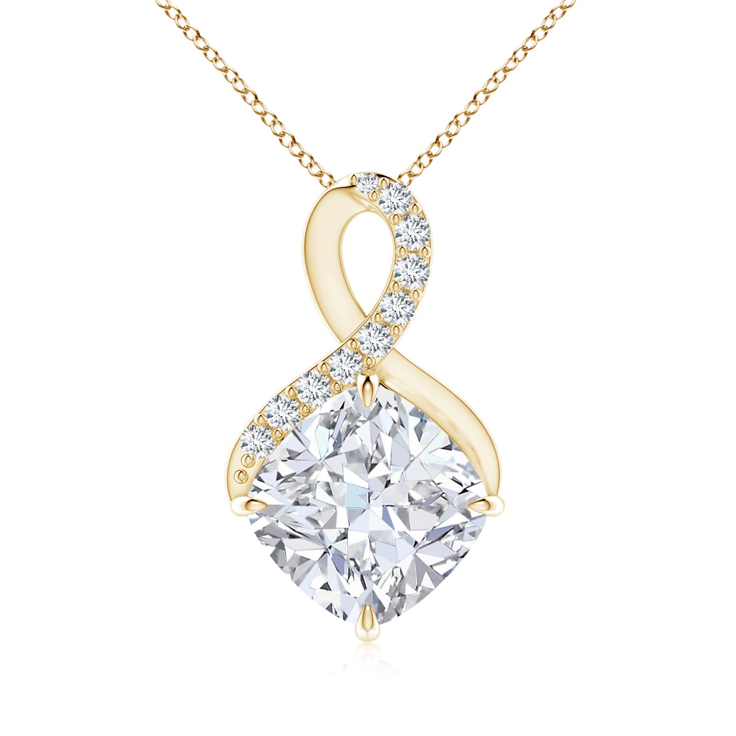 Angara 4.11 CTW Claw-Set Diamond Infinity Pendant with Diamond Accents in 14K Yellow Gold