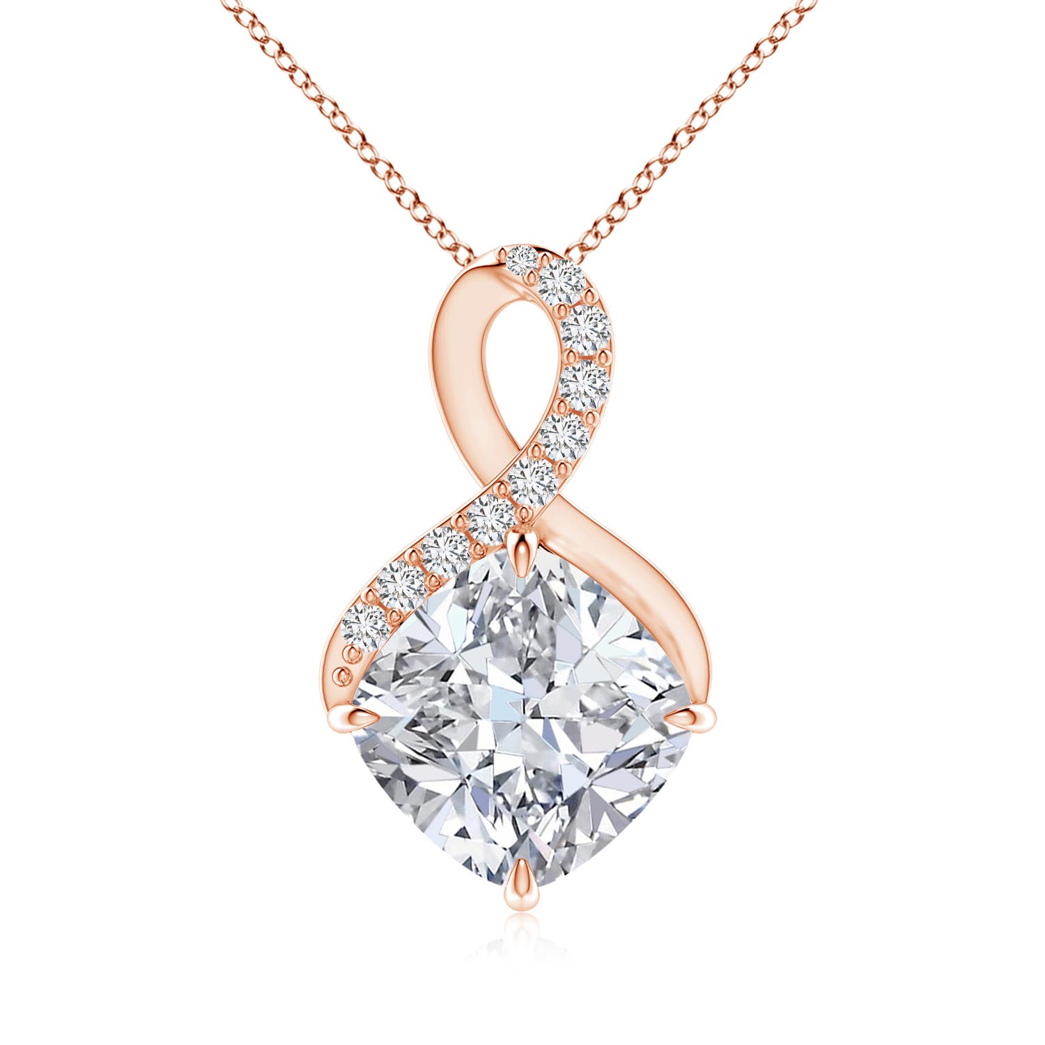 Angara 4.11 CTW Claw-Set Diamond Infinity Pendant with Diamond Accents in 18K Rose Gold