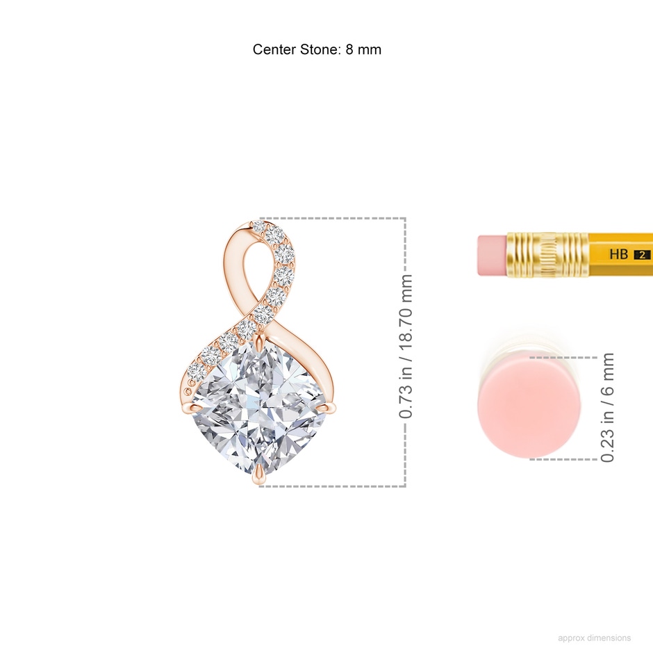 8mm HSI2 Claw-Set Diamond Infinity Pendant with Diamond Accents in Rose Gold ruler