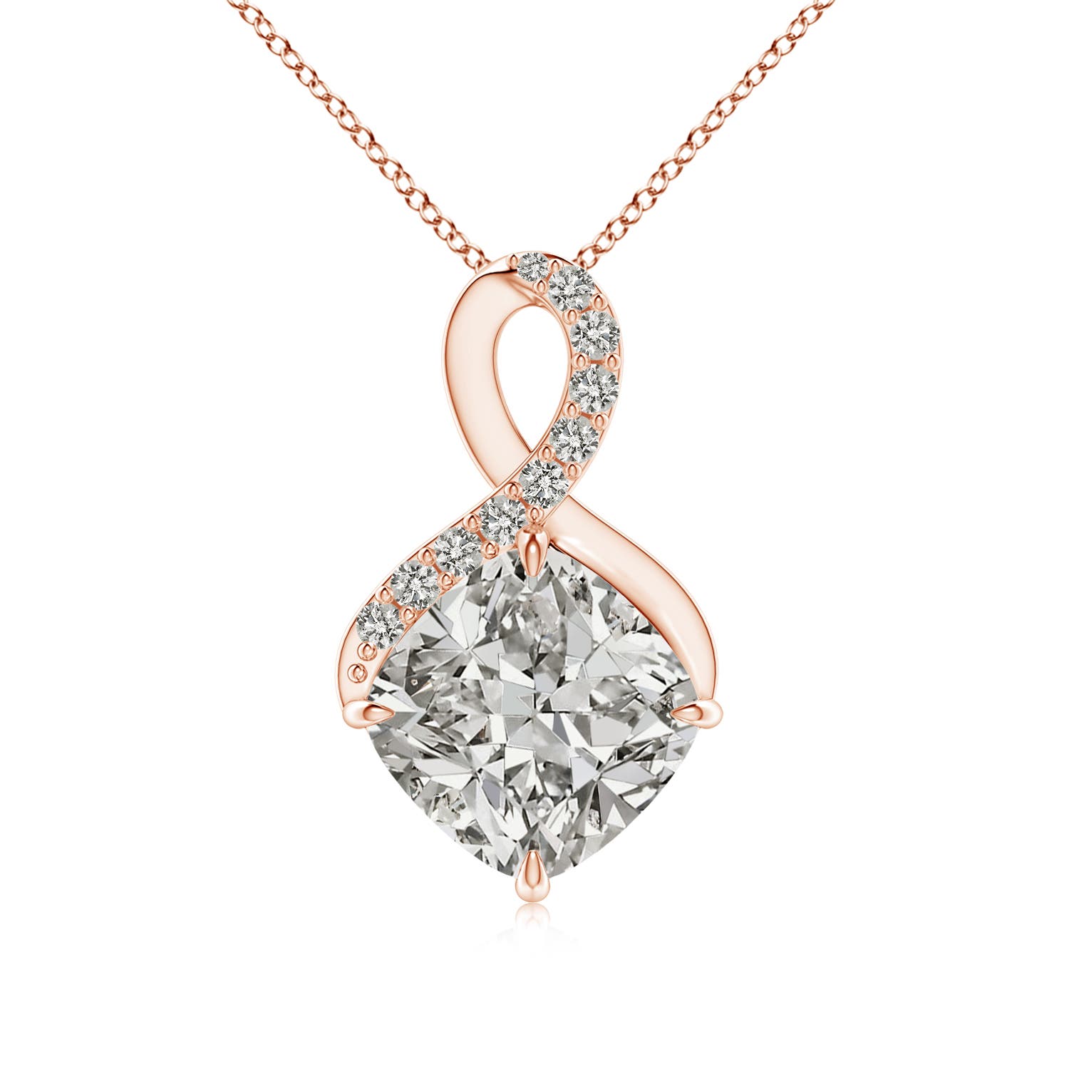 Angara 3.09 CTW Claw-Set Diamond Infinity Pendant with Diamond Accents in 18K Rose Gold